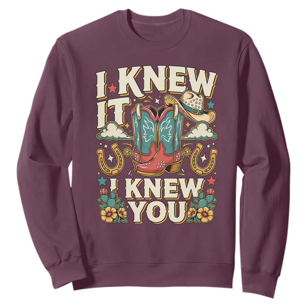 Retro Coastal Cowgirl I Knew It I Knew You Sweatshirt Pink Boots Vintage Country Pop Music Western Floral Graphic