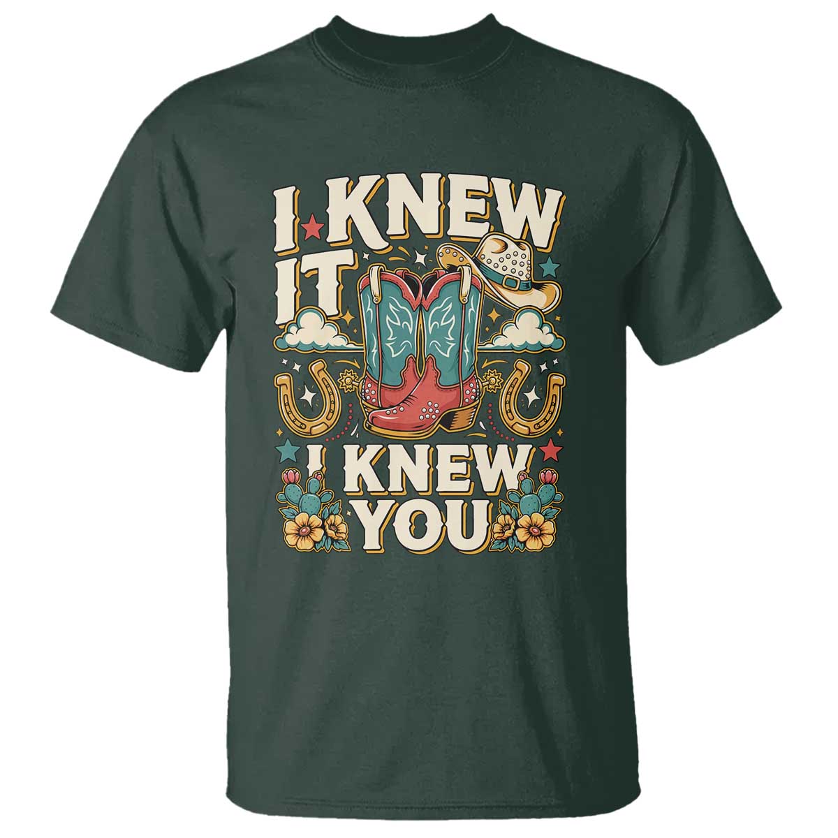Retro Coastal Cowgirl I Knew It I Knew You T Shirt Pink Boots Vintage Country Pop Music Western Floral Graphic