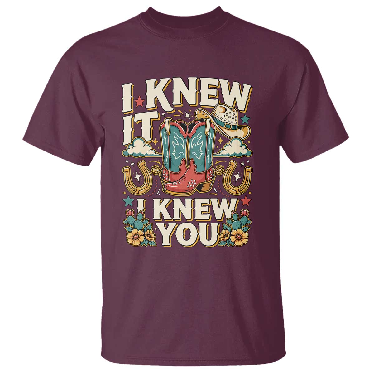 Retro Coastal Cowgirl I Knew It I Knew You T Shirt Pink Boots Vintage Country Pop Music Western Floral Graphic
