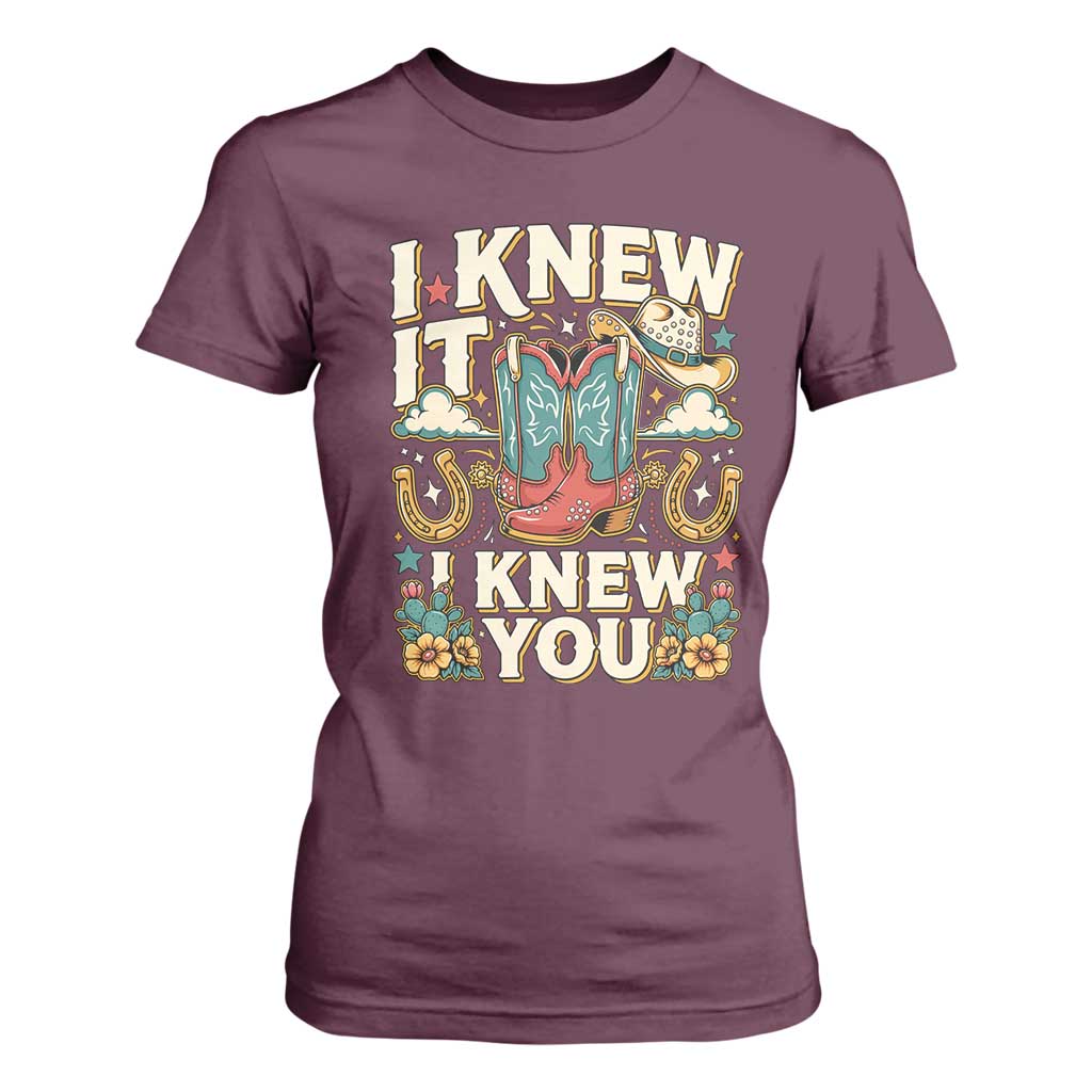 Retro Coastal Cowgirl I Knew It I Knew You T Shirt For Women Pink Boots Vintage Country Pop Music Western Floral Graphic