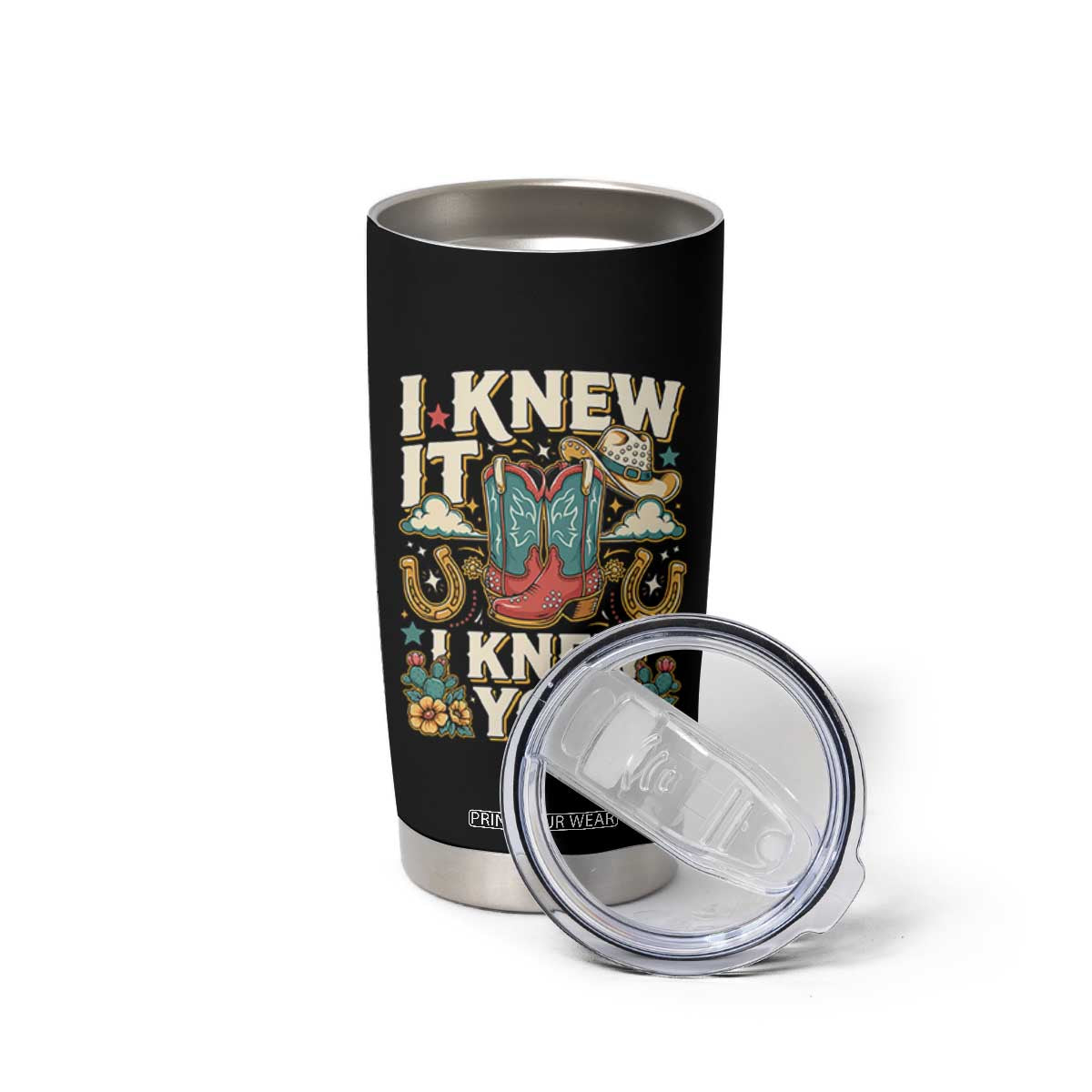 Retro Coastal Cowgirl I Knew It I Knew You Tumbler Cup Pink Boots Vintage Country Pop Music Western Floral Graphic