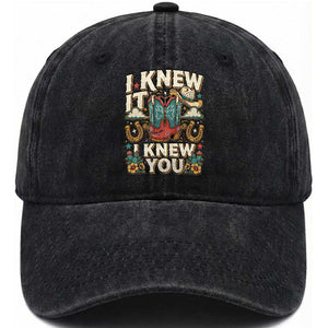Retro Coastal Cowgirl I Knew It I Knew You Washed Cotton Baseball Cap Pink Boots Vintage Country Pop Music Western Floral Graphic