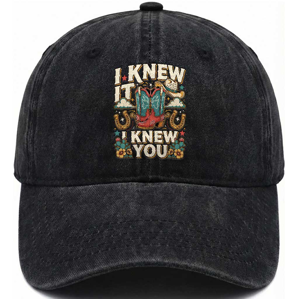 Retro Coastal Cowgirl I Knew It I Knew You Washed Cotton Baseball Cap Pink Boots Vintage Country Pop Music Western Floral Graphic TS02 Print Your Wear