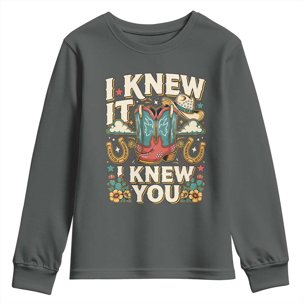 Retro Coastal Cowgirl I Knew It I Knew You Youth Sweatshirt Pink Boots Vintage Country Pop Music Western Floral Graphic