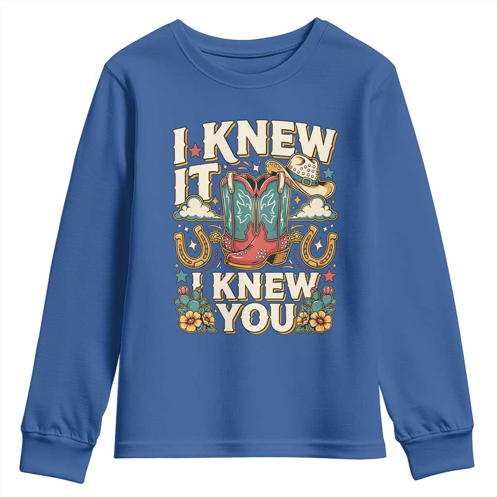Retro Coastal Cowgirl I Knew It I Knew You Youth Sweatshirt Pink Boots Vintage Country Pop Music Western Floral Graphic