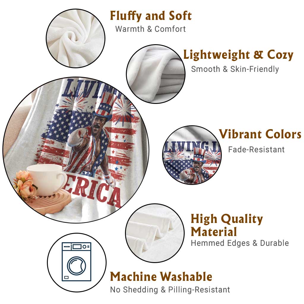Living In America Funny Patriotic Heavyweight Boxer Throw Blanket Vintage Distressed Flag Uncle Sam Hat Boxing Champion