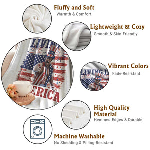 Living In America Funny Patriotic Heavyweight Boxer Throw Blanket Vintage Distressed Flag Uncle Sam Hat Boxing Champion