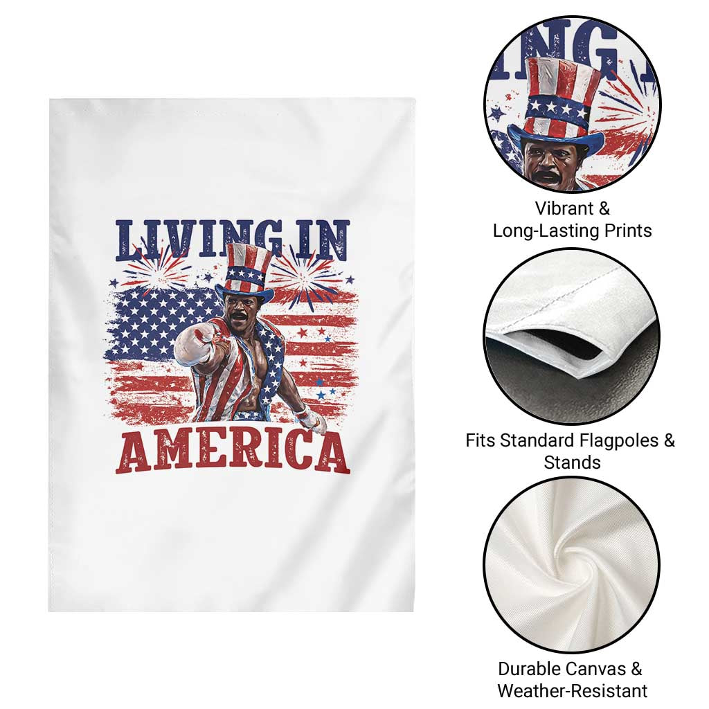 Living In America Funny Patriotic Heavyweight Boxer Garden Flag Vintage Distressed Flag Uncle Sam Hat Boxing Champion