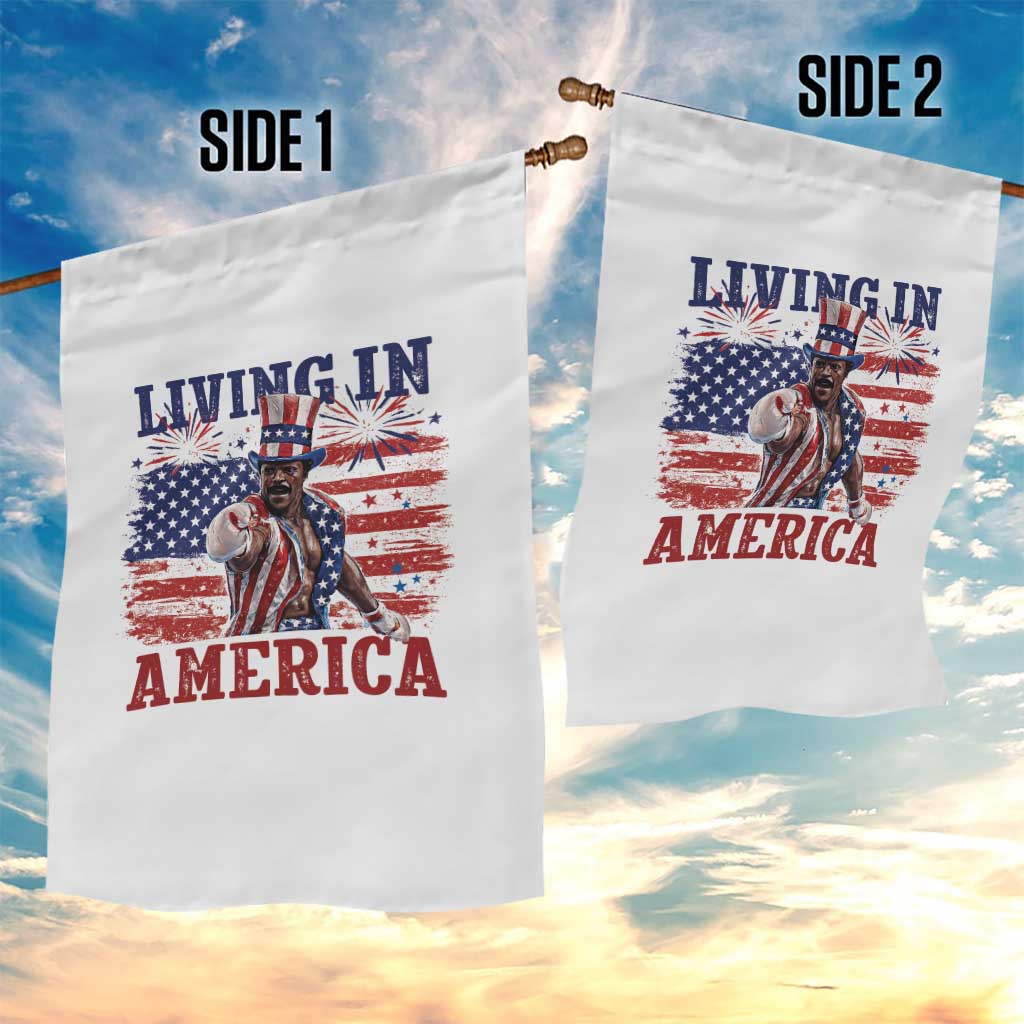 Living In America Funny Patriotic Heavyweight Boxer Garden Flag Vintage Distressed Flag Uncle Sam Hat Boxing Champion