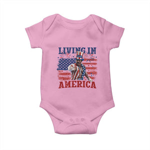 Living In America Funny Patriotic Heavyweight Boxer Baby Onesie Vintage Distressed Flag Uncle Sam Hat Boxing Champion