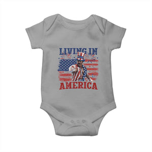 Living In America Funny Patriotic Heavyweight Boxer Baby Onesie Vintage Distressed Flag Uncle Sam Hat Boxing Champion
