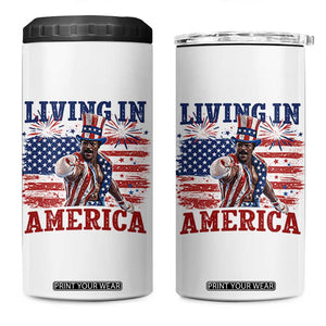 Living In America Funny Patriotic Heavyweight Boxer 4 in 1 Can Cooler Tumbler Vintage Distressed Flag Uncle Sam Hat Boxing Champion
