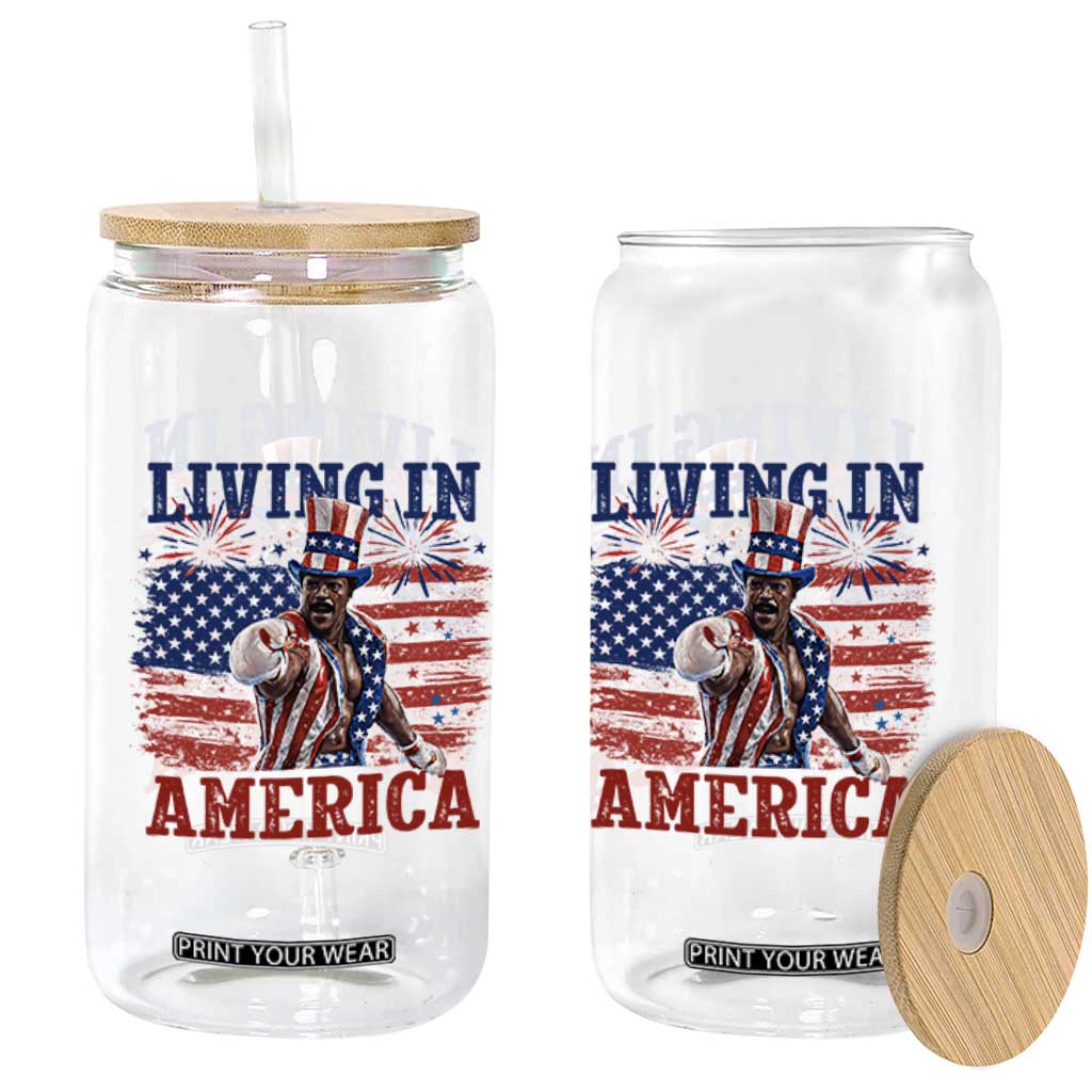 Living In America Funny Patriotic Heavyweight Boxer Glass Can Vintage Distressed Flag Uncle Sam Hat Boxing Champion
