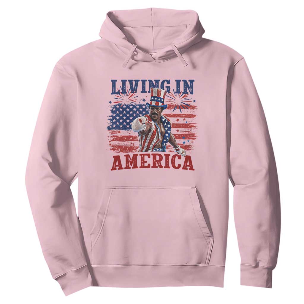 Living In America Funny Patriotic Heavyweight Boxer Hoodie Vintage Distressed Flag Uncle Sam Hat Boxing Champion