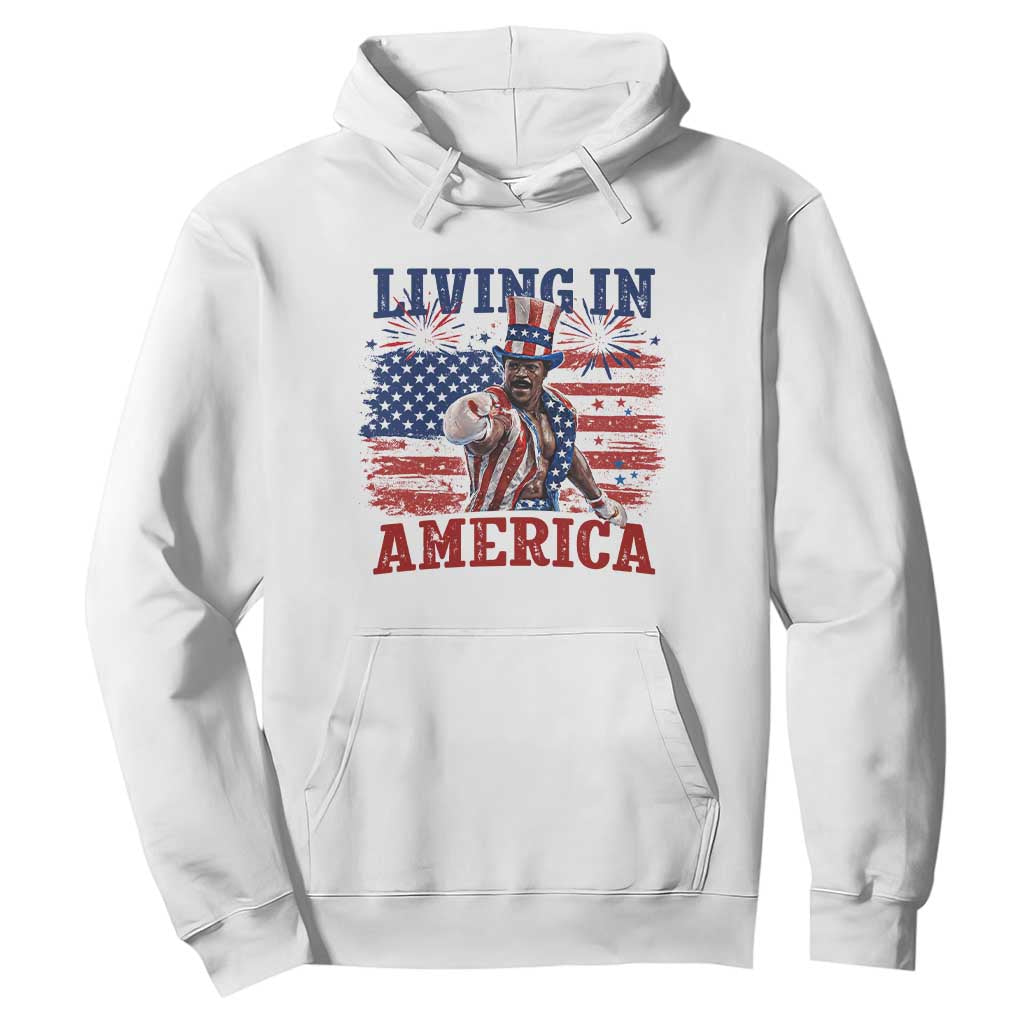 Living In America Funny Patriotic Heavyweight Boxer Hoodie Vintage Distressed Flag Uncle Sam Hat Boxing Champion