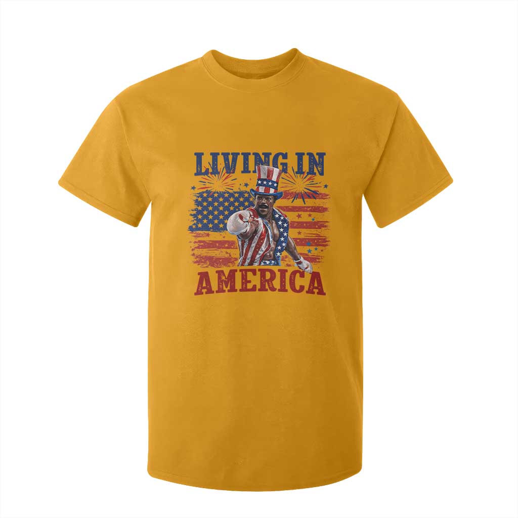 Living In America Funny Patriotic Heavyweight Boxer T Shirt For Kid Vintage Distressed Flag Uncle Sam Hat Boxing Champion