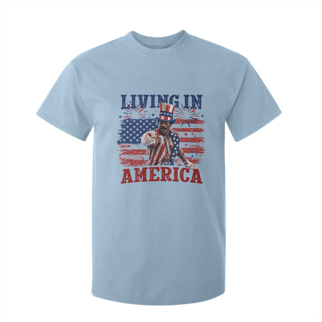 Living In America Funny Patriotic Heavyweight Boxer T Shirt For Kid Vintage Distressed Flag Uncle Sam Hat Boxing Champion