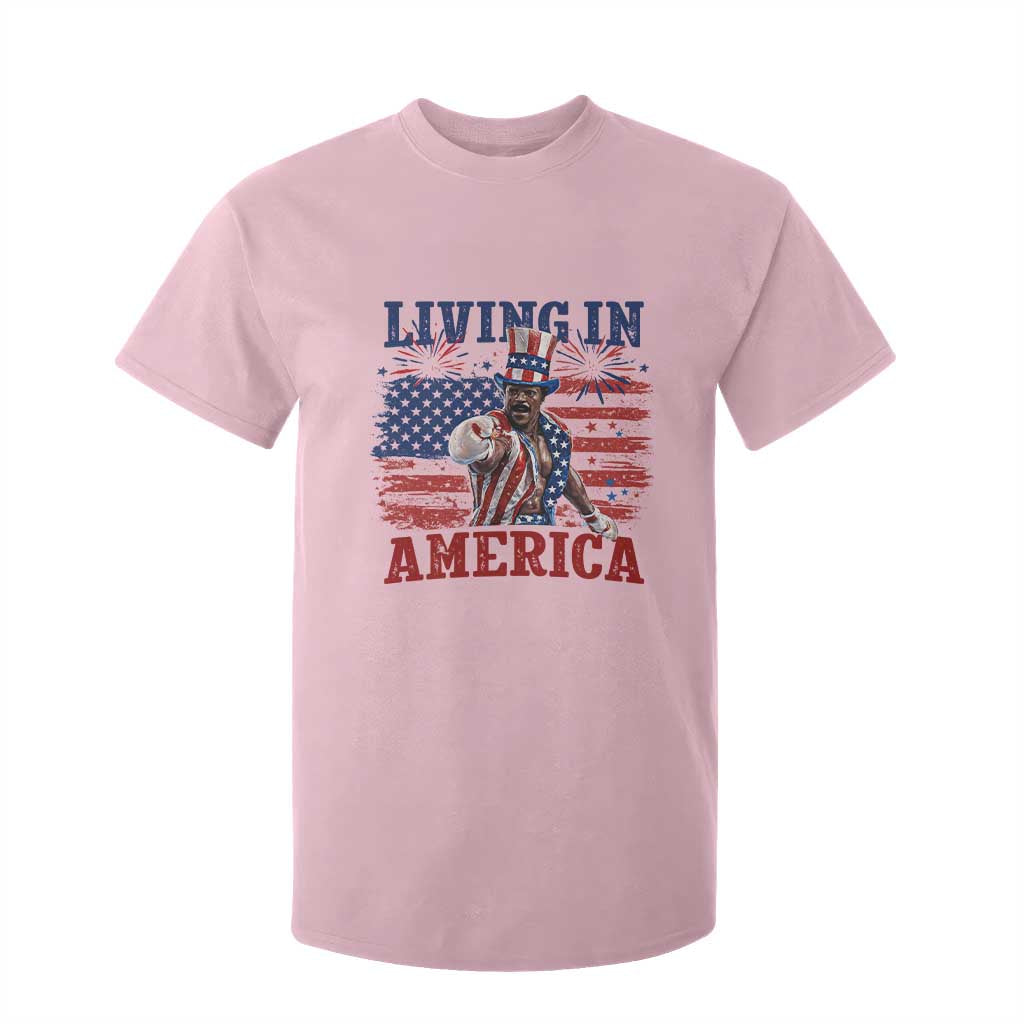 Living In America Funny Patriotic Heavyweight Boxer T Shirt For Kid Vintage Distressed Flag Uncle Sam Hat Boxing Champion