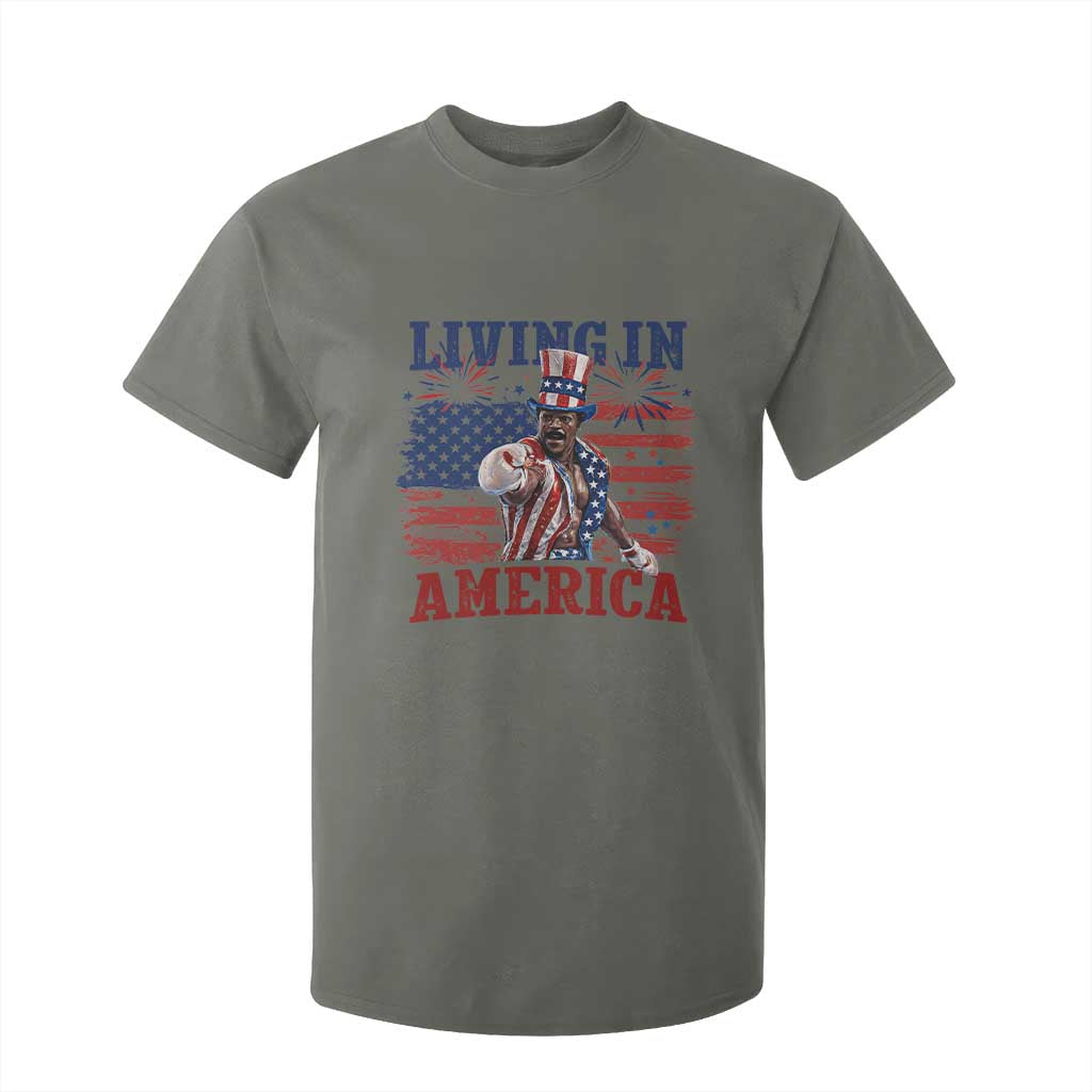 Living In America Funny Patriotic Heavyweight Boxer T Shirt For Kid Vintage Distressed Flag Uncle Sam Hat Boxing Champion