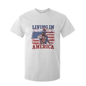 Living In America Funny Patriotic Heavyweight Boxer T Shirt For Kid Vintage Distressed Flag Uncle Sam Hat Boxing Champion