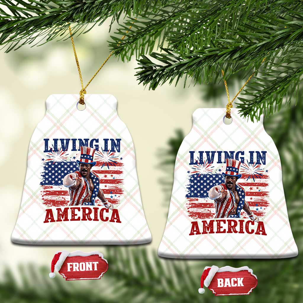 Living In America Funny Patriotic Heavyweight Boxer Ceramic Ornament Vintage Distressed Flag Uncle Sam Hat Boxing Champion