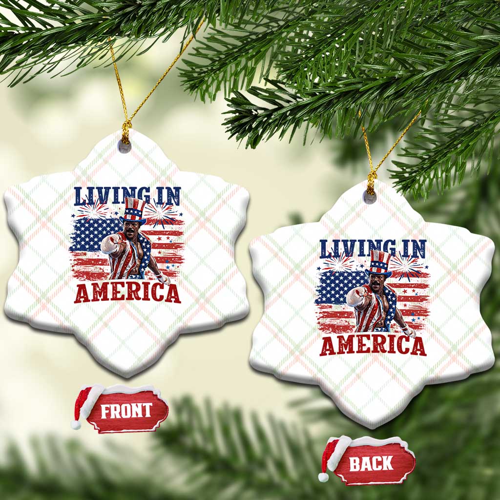 Living In America Funny Patriotic Heavyweight Boxer Ceramic Ornament Vintage Distressed Flag Uncle Sam Hat Boxing Champion