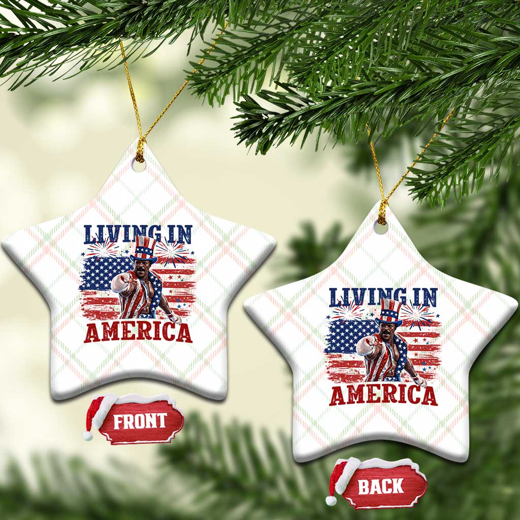 Living In America Funny Patriotic Heavyweight Boxer Ceramic Ornament Vintage Distressed Flag Uncle Sam Hat Boxing Champion