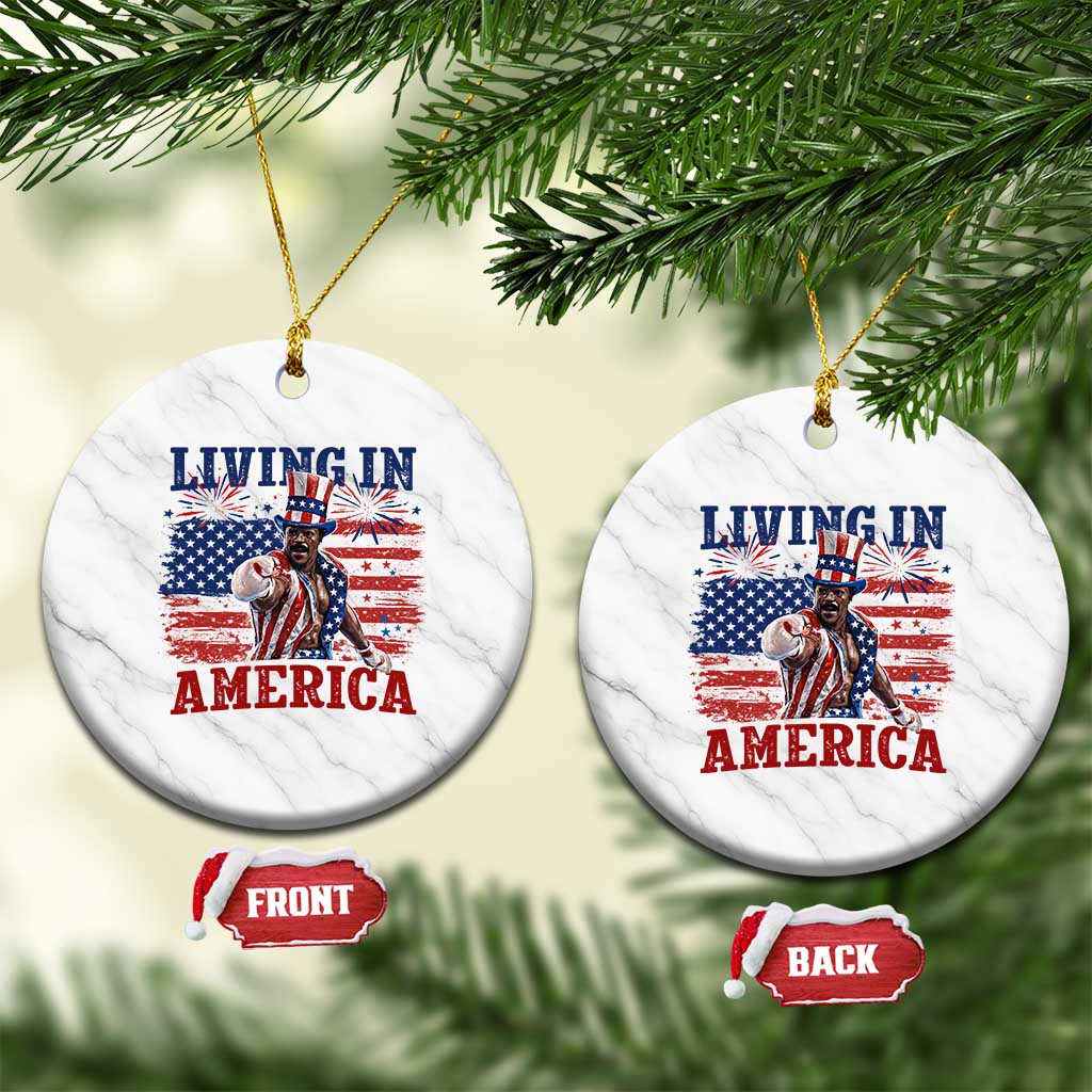 Living In America Funny Patriotic Heavyweight Boxer Ceramic Ornament Vintage Distressed Flag Uncle Sam Hat Boxing Champion
