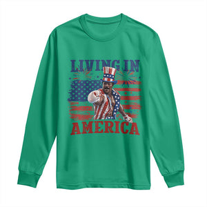 Living In America Funny Patriotic Heavyweight Boxer Long Sleeve Shirt Vintage Distressed Flag Uncle Sam Hat Boxing Champion