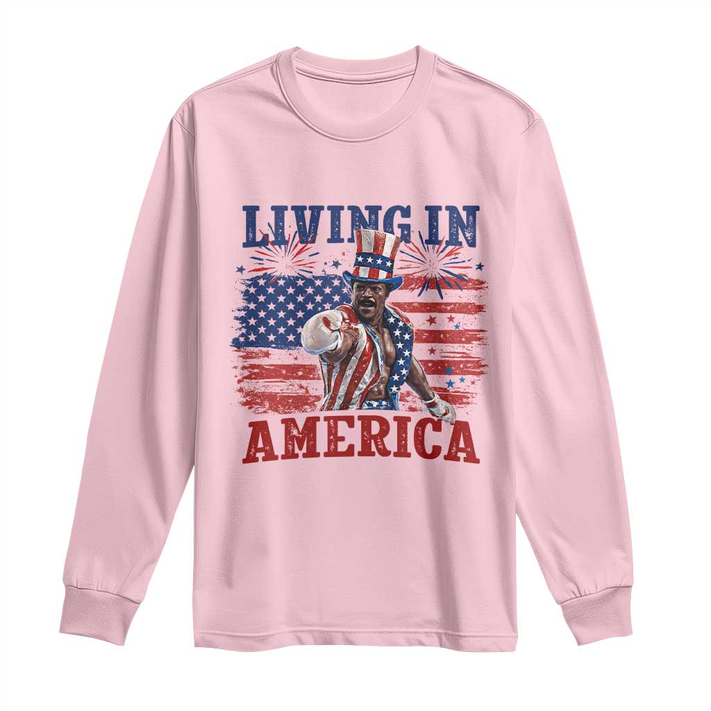 Living In America Funny Patriotic Heavyweight Boxer Long Sleeve Shirt Vintage Distressed Flag Uncle Sam Hat Boxing Champion