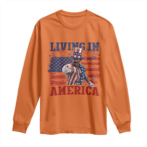 Living In America Funny Patriotic Heavyweight Boxer Long Sleeve Shirt Vintage Distressed Flag Uncle Sam Hat Boxing Champion