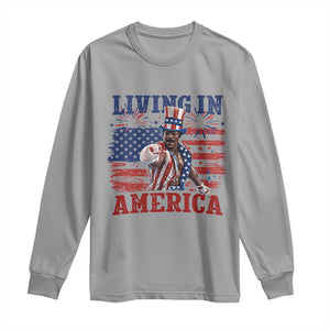 Living In America Funny Patriotic Heavyweight Boxer Long Sleeve Shirt Vintage Distressed Flag Uncle Sam Hat Boxing Champion