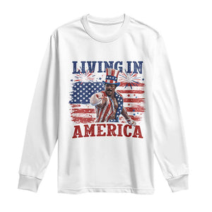 Living In America Funny Patriotic Heavyweight Boxer Long Sleeve Shirt Vintage Distressed Flag Uncle Sam Hat Boxing Champion