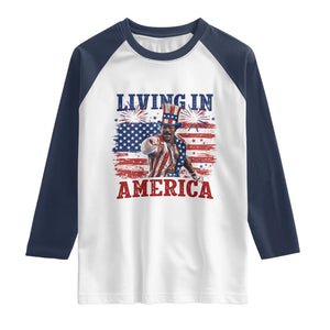 Living In America Funny Patriotic Heavyweight Boxer Raglan Shirt Vintage Distressed Flag Uncle Sam Hat Boxing Champion