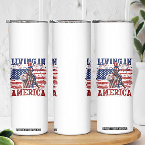 Living In America Funny Patriotic Heavyweight Boxer Skinny Tumbler Vintage Distressed Flag Uncle Sam Hat Boxing Champion