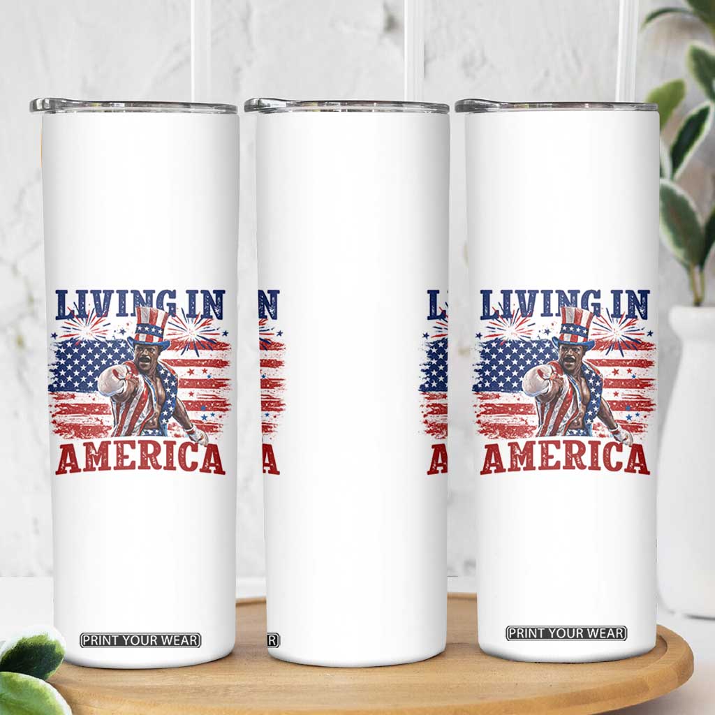 Living In America Funny Patriotic Heavyweight Boxer Skinny Tumbler Vintage Distressed Flag Uncle Sam Hat Boxing Champion
