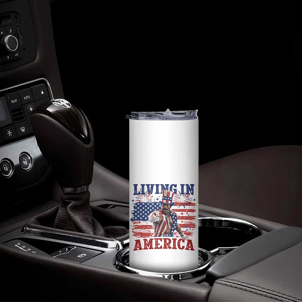 Living In America Funny Patriotic Heavyweight Boxer Skinny Tumbler Vintage Distressed Flag Uncle Sam Hat Boxing Champion