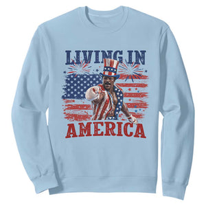 Living In America Funny Patriotic Heavyweight Boxer Sweatshirt Vintage Distressed Flag Uncle Sam Hat Boxing Champion