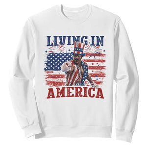 Living In America Funny Patriotic Heavyweight Boxer Sweatshirt Vintage Distressed Flag Uncle Sam Hat Boxing Champion