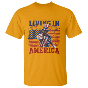 Living In America Funny Patriotic Heavyweight Boxer T Shirt Vintage Distressed Flag Uncle Sam Hat Boxing Champion