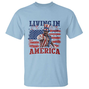 Living In America Funny Patriotic Heavyweight Boxer T Shirt Vintage Distressed Flag Uncle Sam Hat Boxing Champion