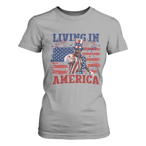 Living In America Funny Patriotic Heavyweight Boxer T Shirt For Women Vintage Distressed Flag Uncle Sam Hat Boxing Champion