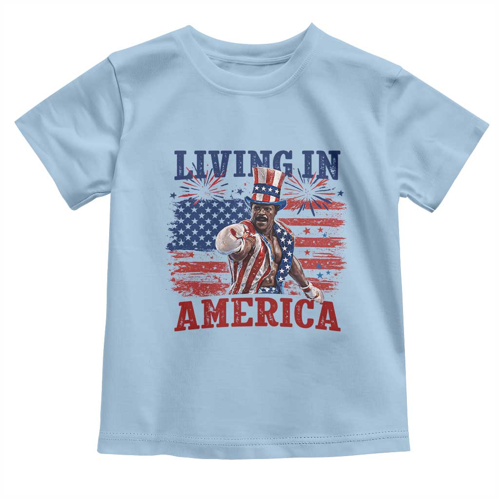 Living In America Funny Patriotic Heavyweight Boxer Toddler T Shirt Vintage Distressed Flag Uncle Sam Hat Boxing Champion