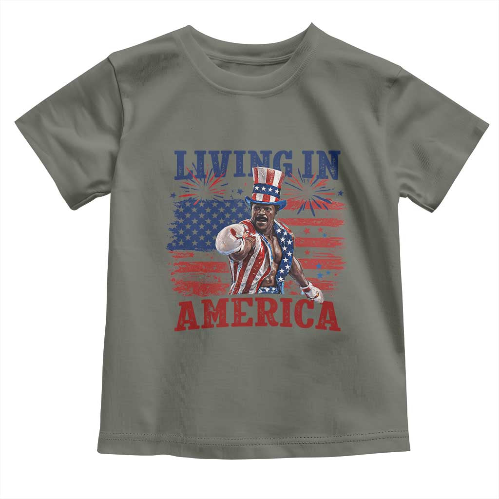 Living In America Funny Patriotic Heavyweight Boxer Toddler T Shirt Vintage Distressed Flag Uncle Sam Hat Boxing Champion