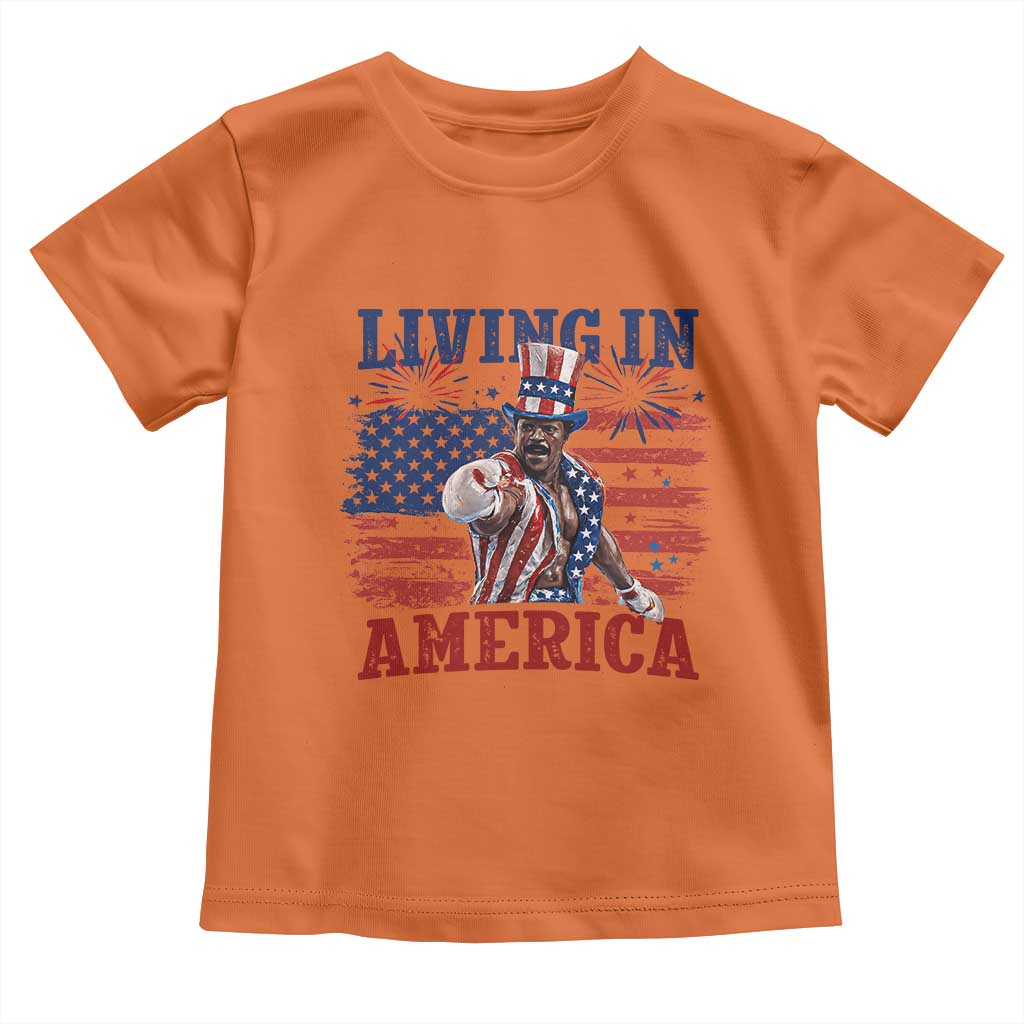Living In America Funny Patriotic Heavyweight Boxer Toddler T Shirt Vintage Distressed Flag Uncle Sam Hat Boxing Champion