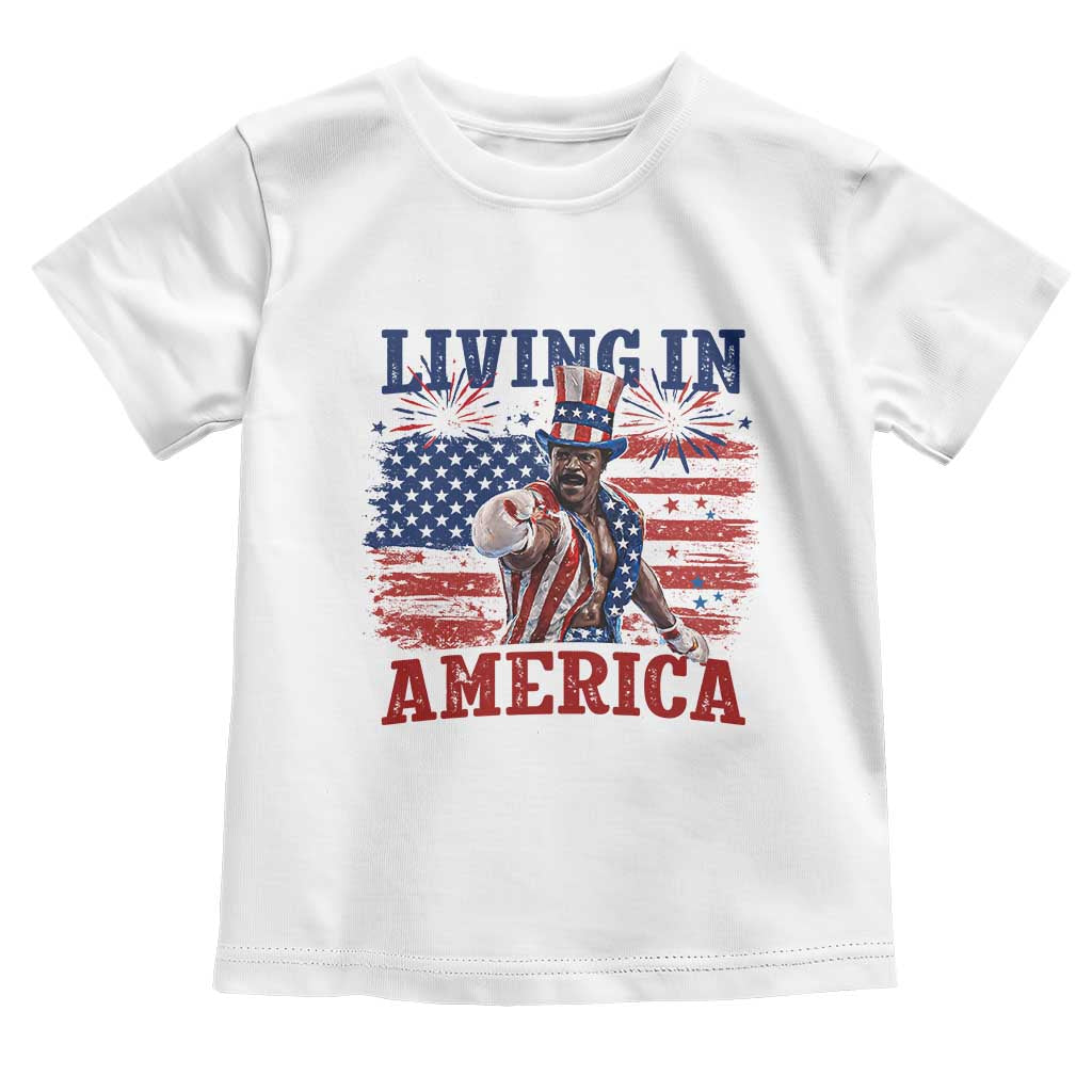 Living In America Funny Patriotic Heavyweight Boxer Toddler T Shirt Vintage Distressed Flag Uncle Sam Hat Boxing Champion