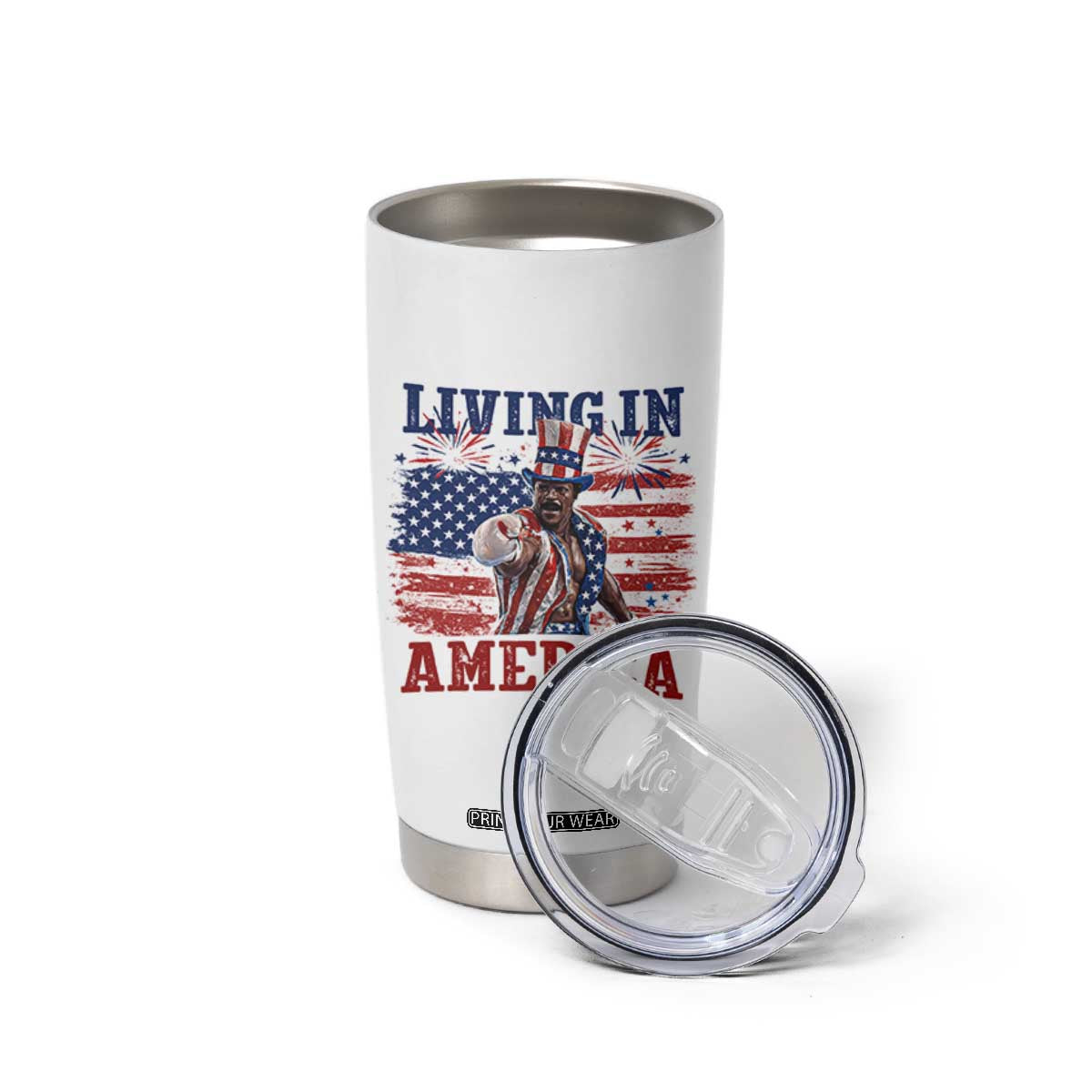 Living In America Funny Patriotic Heavyweight Boxer Tumbler Cup Vintage Distressed Flag Uncle Sam Hat Boxing Champion