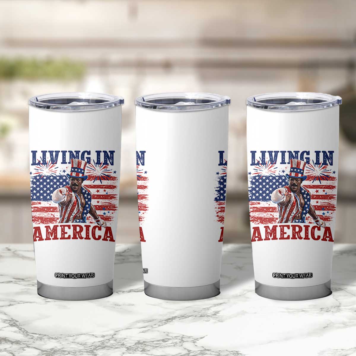 Living In America Funny Patriotic Heavyweight Boxer Tumbler Cup Vintage Distressed Flag Uncle Sam Hat Boxing Champion