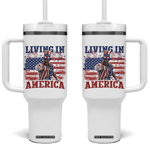 Living In America Funny Patriotic Heavyweight Boxer Tumbler With Handle Vintage Distressed Flag Uncle Sam Hat Boxing Champion