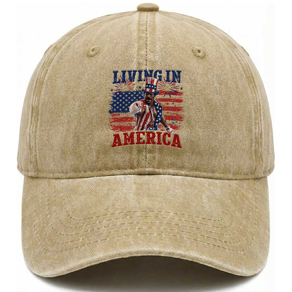 Living In America Funny Patriotic Heavyweight Boxer Washed Cotton Baseball Cap Vintage Distressed Flag Uncle Sam Hat Boxing Champion